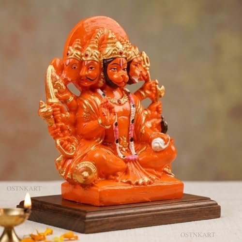 Image of Hanuman Ji Murti Panchmukhi Hanuman for Door Entrance Polyresin 5.5 inch Sindoori Home & Office Decor Living Room Decoration Gift bajarangbali Balaji Idol Evil Eye