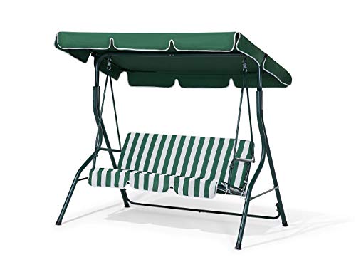 Beliani Modern Outdoor Garden Swing 3 Seater Green White Cushion Canopy Chaplin