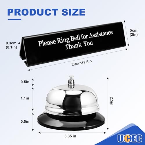 UCEC Desk Bell for Service, Ring Bell Sign, Dinner Bell for Inside, Call Bell & Double-Side Please Ring Bell, No Receptionist, Reception for Hotels Schools Restaurants Reception Areas - Thumbnail 6