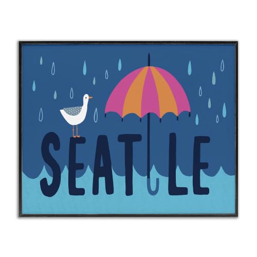 Seattle Raindrops Falling Seagull, 11 x 14 Inch Framed Giclée Print