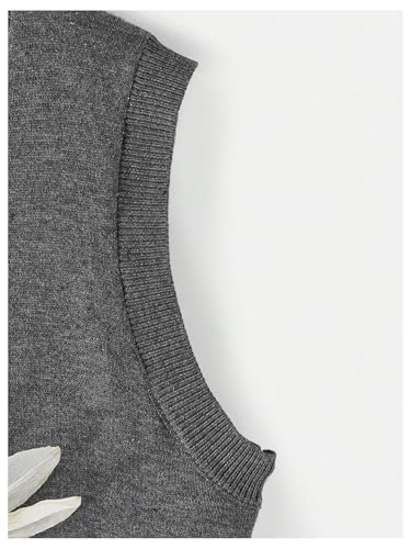 Image of Verdusa Women's 3D Floral Knit Tops Sleeveless Round Neck Sweater Vest Grey Large