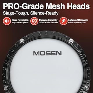 MOSEN Electric Drum Set, Quiet Mesh Drum Pads, Dual-Zone Snare, 195+ Sounds, Phone Holder, Sticks, Headphones, USB MIDI, 2 Pedals, 25 Electronic Drums Kit for Beginner, MED-X3S