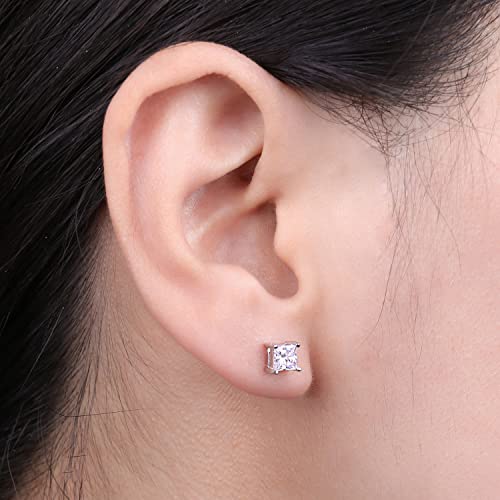 Jewelrypalace Princess Cut 0.8Ct Moissanite Solitaire Stud Earrings For Women, Square Shape 925 Sterling Silver 14K White Gold Plated Earrings For Her, Classic Simulated Diamond Earrings Vvs D-F #TOP5