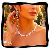 Aukmla Pearl Wedding Jewelry Sets Silver Rhinetsone Choker Necklace and Earring Bracelet Set Prom Jewelry for Brides and Women (Gold)