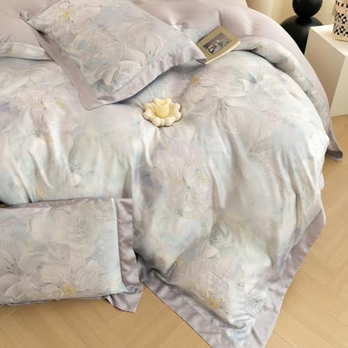 ECOCOTT Bedding 3-Piece Duvet Cover Set King Size – Silky Soft 100% Lyocell, Cooling & Breathable for Hot Sleepers, Misty Bloom Floral Pattern, Moisture-Wicking Luxury