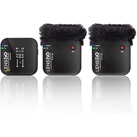 LENSGO 348C 2.4G Wireless Lavalier Microphone System, TF Card Slot Compact 2 Transmitter and 1 Receiver Wireless Lapel Lav Mic for iPhone Smartphone Camera Vlog YouTube Interview Video Camcorder B Cover