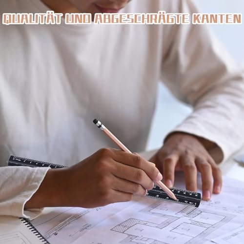 2 Stück Architektonisches Lineal, Aluminium, metrische Skalen 1:20/1:25/1:50/1:75/1:100/1:125 und 1:100/1:200/1:250/1:300/1:400/1:500, 30,5 cm lang, für Architekten, Studenten, Zeichner und Ingenieure