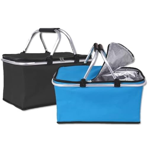 wuuhoo® Panier d’achat Irene – avec poignée renforcée, Panier Picnic Pliable, Maniable et Lavable, Panier à provisions pour Les déplacements et avec Isolation Thermique Set de 2 Noir - Bleu