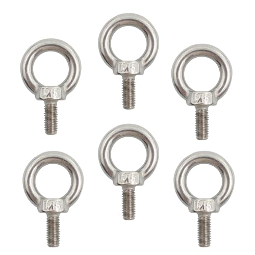 Image of 6PCS M5 Lifting Eye Bolt, Stainless Steel Male Thread Eye Bolts, Heavy Duty Screw Ring Shaped Eye Bolt