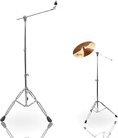 Estante Pedestal Girafa para Prato de Bateria Apoio Cromado Ajustável Profissional Suporte para Pratos Boom Retrátil Base Estável Hardware Bateria Acústica Estúdio Palco Show Ensaios
