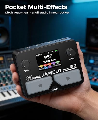 Image of JAMELO Pocket Guitar Multi Effects Pedal, with 125 Effects, 99 Presets, 30 Amp Modeling, IR Loaders, Looper 100 Drum Rhythms BT Audio USB OTG Support Rechargeable Guitar Effects Processor (Black)