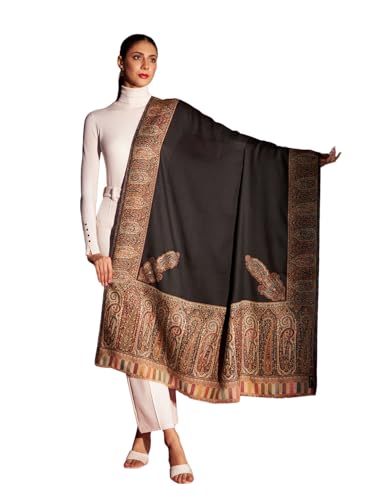 Zamour Women Kani Kashmiri Mughal Weave Large Shawl Wrap in Soft Wool Material 40x80 inches