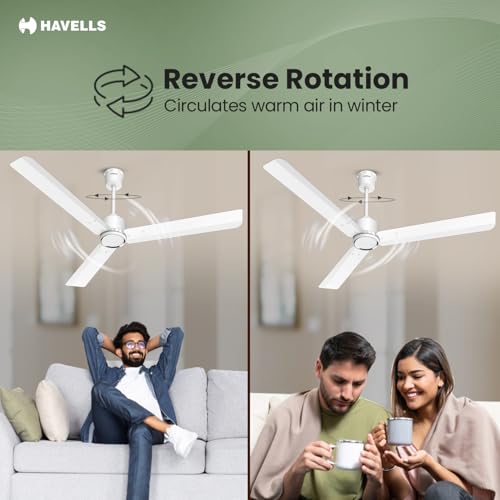 Image of Havells NEON BLDC 1200mm Premium Ceiling Fan with 100% Pure Copper| 5 Star Rating | Remote Controlled | Watt: 28|Air Flow: 220 cmm|Speed: 350 RPM| 2 Years Warranty (White Satin)
