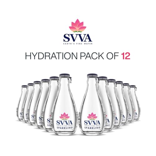 Image of SVVA Earth's Finest Water Premium Sparkling Water | Pack of 12, 250 ML (Glass), Alkaline pH 8+ | Balanced Mineral Essential Healthy Mineral Hydration | Premium Glass Bottle Refillable Bottle