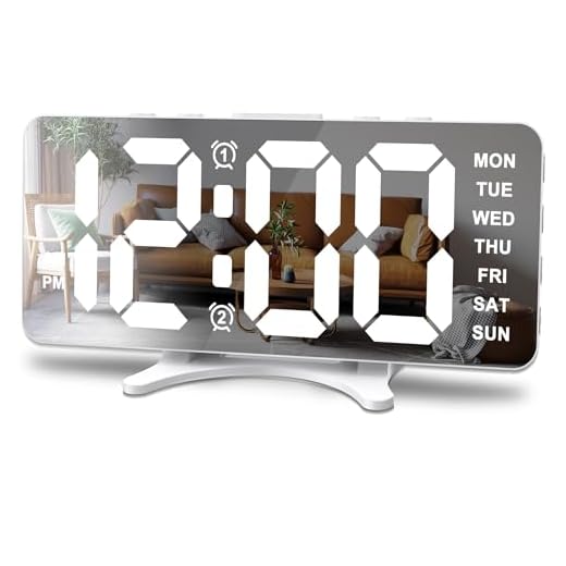 Alarm Clocks for Bedrooms, Slim LED Mirror Digital Alarm Clock, Large Display with Diming Mode, Dual Alarms & USB Ports, 4 Levels Brightness, Desk Clock for Office Home Bedroom Living Room Decor