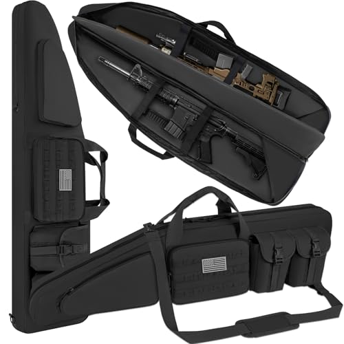 OUUTMEE Soft Double Shotgun Rifle Case 38' Long Rifle Bag for Hunting Shooting Range, Firearm Transportation, With Multiple Magazine Holder Pouches