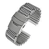 SRTYDCUR Cinturino in acciaio inox Dive Shark Mesh compatibile con bracciale orologio Milanese da 20/22/24 mm, cinturino a doppia chiusura, Breitling e Omega(20mm)
