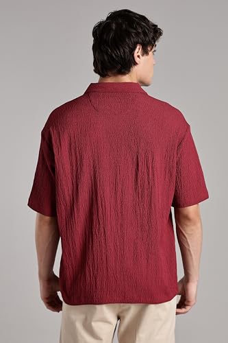 Image of FYLTR Men's Solid Textured Relaxed Fit Shirt - Half Sleeves | Cuban Collar | Comfortable Fit | Summer Shirts
