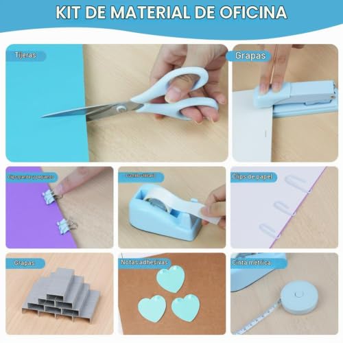Miniatura 3 de Offcup Kit De Papelería De Oficina, Grapas Acrílicas, Juego De Grapas Incluir Soporte Para Cinta, Qquitagrapas, Tijeras, Notas Adhesivas, Para Suministros De Oficina, Hogar Y Escuela - Azul