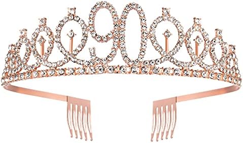 90th Birthday Sash and Tiara for Women, Rose Gold Birthday Sash Crown 90 & Fabulous Sash and Tiara for Women, 90th Birthday Gifts for Happy 90th Birthday Party Favor Supplies