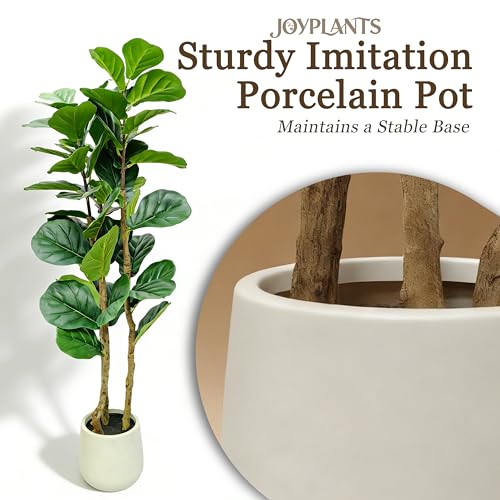 Joyplants 5ft Fake Fiddle Leaf Fig Tree, Realistic Fake Plants with Natural-Looking Trunk, Evergreen Faux Plants Indoor for Home & Office Decor（3 Poles, White Pot） by Joyplants - Used condition - Image 3