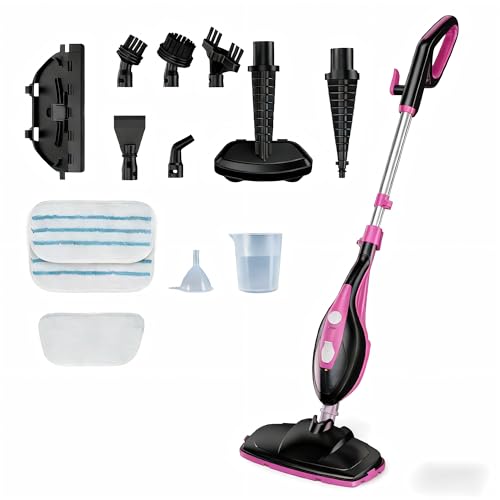 OLIXIS Limpiador a vapor 10 en 1, limpiador a vapor de mano extraíble con 1550 W para limpieza de suelos, cable de 5 m de largo, 2 almohadillas lavables para los oídos, vaporizador multifunción para