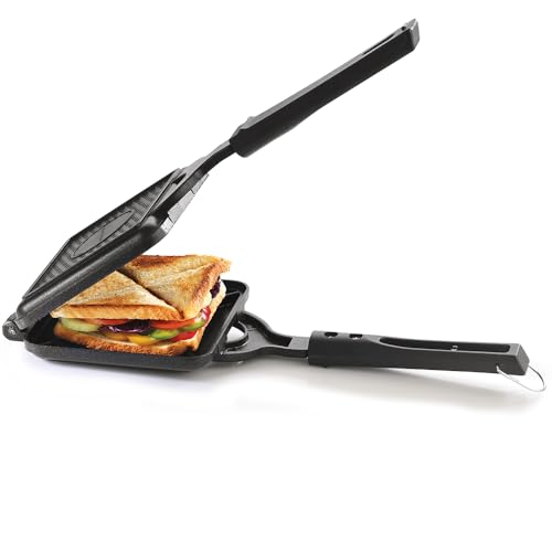 Image of Magnus Non Stick Giant Grill Toaster Quick Heating Gas Compatible with Bakelite Handle 4 Cut Design, Easy Release, Ergonomic, PFOA-Free, Aluminum