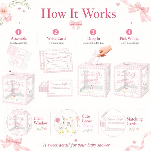 Image of 51 Pcs Goose Diaper Raffle Tickets with Box, Cute Goose Baby Shower Games, Diaper Raffle Cards and Clear Card Box for Gender Reveal Party Decorations and Baby Shower Supplies