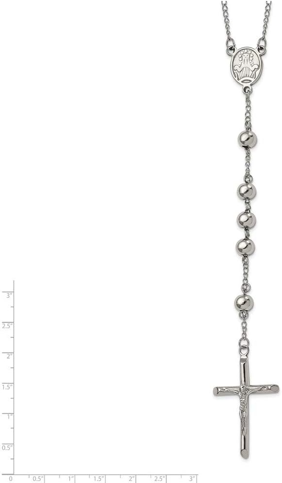 Solid Stainless Steel 8mm Bead Rosary Necklace