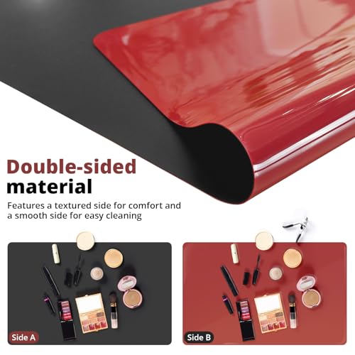 Image of LovePads Makeup Mat for Vanity, 16 x 36 Dual-Sided Desk Pad & Vanity Cover Top, Waterproof PVC Protector Mat for Dresser, Nail Art, Craft Table (Black+Red)