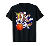 Dabbing Einhorn Griechenland Basketball Fans Trikot Griechische Flagge T-Shirt