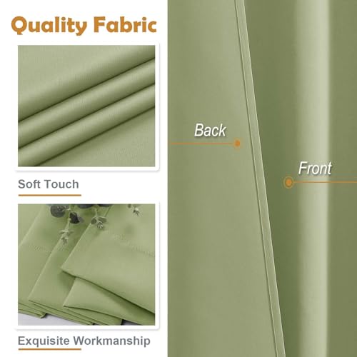 Image of Aiyufeng Sage Green Blackout Curtains for Bedroom 63 Inch Length 2 Panels Set, Solid Thermal Insulated Energy Saving Rod Pocket Window Treatment Curtains Blackout Drapes, W40 x L63 Inch, Sage