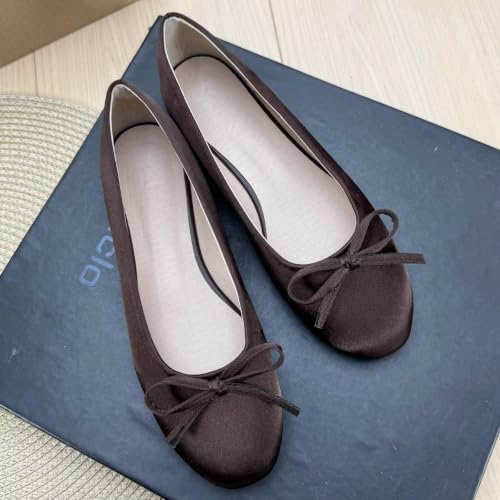 Image of TN TANGNEST Women's Velvet Flats Round Toe Ballet Shoes | Elegant Bowknot Flats Comfortable Casual Slip On Flats for Work