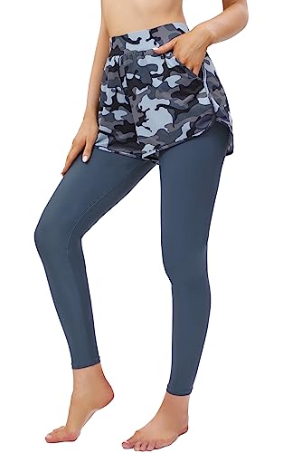 Halcurt Calça de natação feminina 2 em 1 com FPS 50+, leggings longas para natação, shorts com bolso