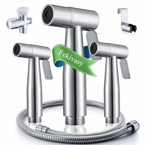 Fekivasy 3 Packs Handheld Bidet Sprayer for Toilet with Adjustable Jet Spray for Toilet Bidet Cloth Diaper Sprayer Sets, Stainless Steel Bathroom Fixture Hardware Parts Bidet Faucets