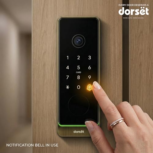 Image of Dorset DG 905 Digital Rim Lock with 5-in-1 Access - Fingerprint, PIN, RFID, Key, Mobile App | Wi-Fi Inbuilt, HD Camera, 2-Way Intercom, Smart Home Compatible | AB Finish