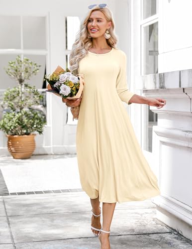 Image of HOTOUCH Women's 3 /4 Sleeve A-line and Flare Midi Long Dress
