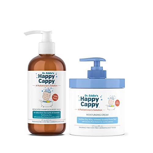 Image of Happy Cappy Medicated Shampoo and Body Wash and Moisturizing Cream Bundle - Baby Dandruff Shampoo, Eczema Lotion for Kids, Helps Cradle Cap and Seborrheic Dermatitis, Reduces Redness, Fragrance-Free