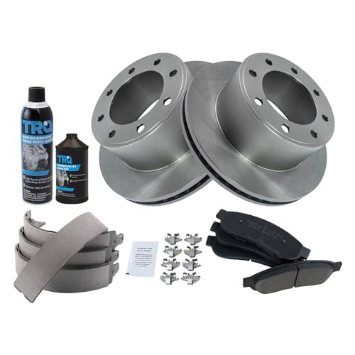 Image of TRQ Rear Brake Pad & Rotor Kit, with Chemical Kit Parking Brake Shoe Set Ceramic Compatible with 2008-2010 Ford F-250 Super Duty 2005-2012 F-350 Super Duty