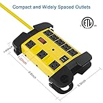 Heavy Duty Power Strip with USB, Workshop 8 Outlet Surge Protector 2700 Joules, Industrial Metal 15Amp Power Strip, 6FT Extension Cord and Wide Spaced. Yellow - Image 5