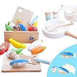 Sweet Little Chef ままごとセット 木製 磁石 埋め込み ままごと 鍋 食材 魚 三枚おろし 切れる 安全検査適合 マグネット式 サクッと切れるままごと (クッキングセット CK)