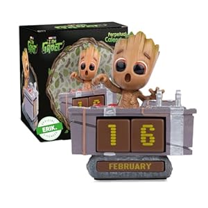 Grupo Erik Perpetual Kalender 3D Marvel Groot Death Button – Desktop Kalender – Bureaukalender – Home Office Dekoration