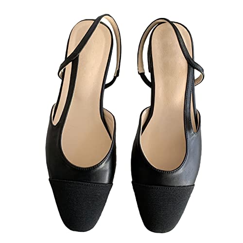 Image of MICIFA slingback flats for women, Round Toe Low heel Sandals Fashion Splicing Dress Shoes for Women