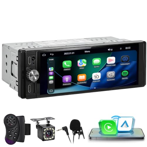 Single DIN CarPlay Car Stereo with Wireless Apple CarPlay &