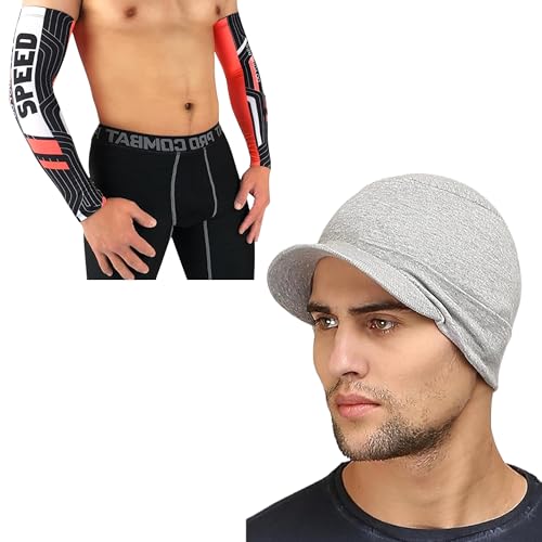 Image of Tomorrow Arm Sleeves and Skull Cap - UV Protection, Cooling Compression, and Sun Shield for Outdoor Activities, Arm sleeves for Riding, Cycling arm Sleeves Pack of 2 COMBO