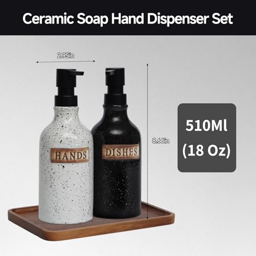 Image of Hand and Dish Dispenser for Kitchen Sink, Ceramic Soap Dispenser Bathroom Countertop, 18 OZ Vintage Handwash Liquid Pump Dispenser for Bathroom Farmhouse Vintage Kitchen Decor