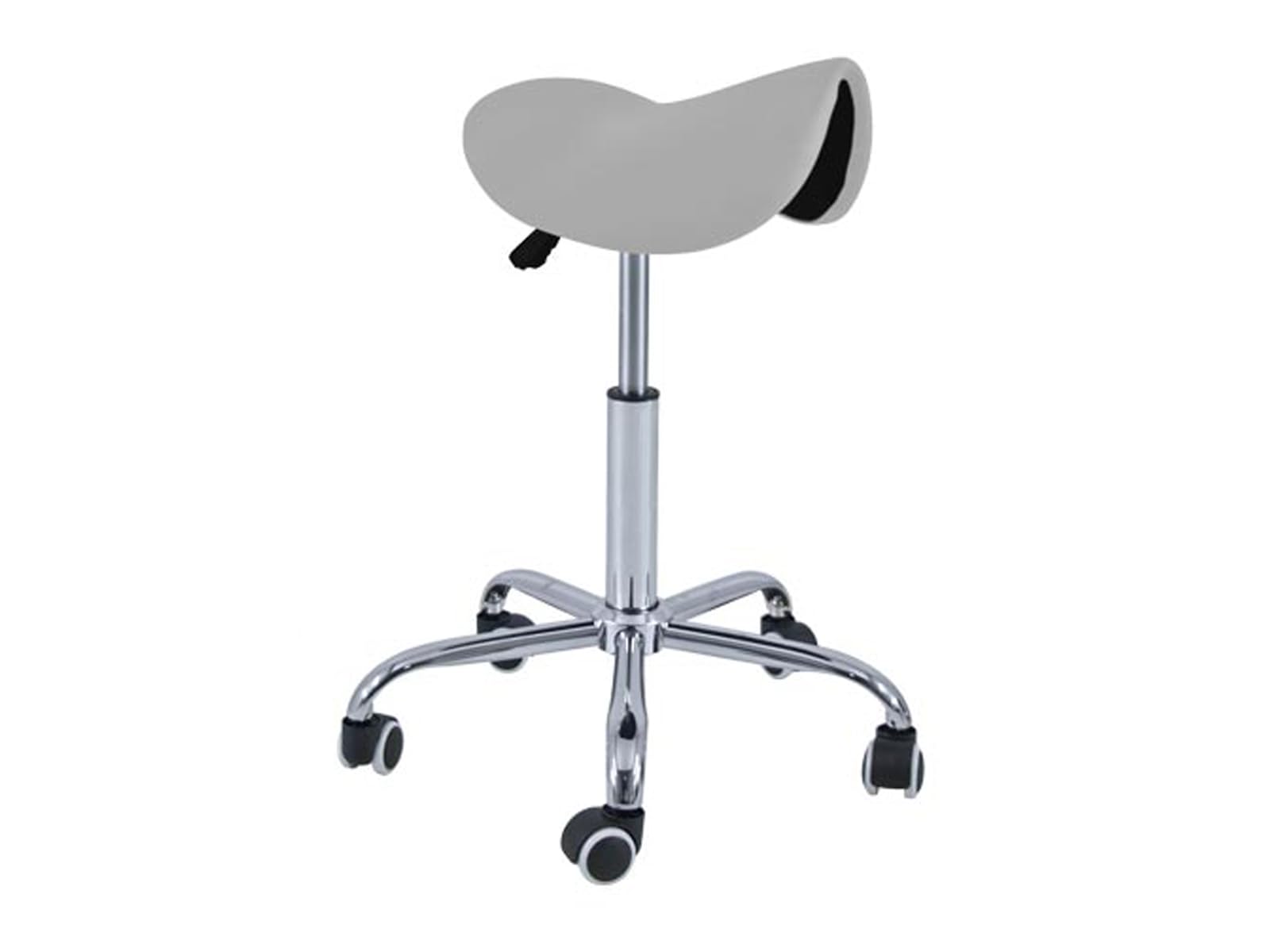 QUIRUMED Taburete Pony 5 Ruedas, Base cromada, Color Plata, Tapizado en Polipiel, Regulable en Altura, Ligero, diseño ergonómico, Giratorio, hasta 150 kg