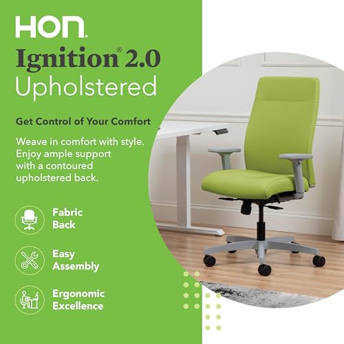 Image of HON Ignition 2.0 Ergonomic Office Chair with Adjustable Arms, Standard Synchro‑Tilt Recline, Upholstered Desk and Computer Chair for Home Office or Workstation, Titanium Frame, Pear