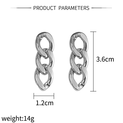 Coadipress Chunky Cuban Chain Link Dangling Earrings For Women Girls Fashion 18K Gold Silver Plated Vintage Curb Minimalist Cool Dangle Drop Stud Earrings Jewelry (Silver) #TOP1