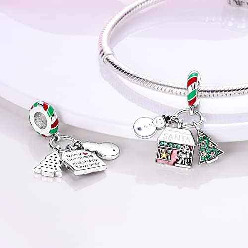 Parmuz 925 Sterling Silver Christmas Charm for Bracelet Snowflake Dangle Beads Santa Claus Snowman Deer Charm Gifts for Women3